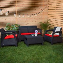 Gardenista Almohadillas De Asiento Para Exteriores Para Keter Allibert Carolina Garden Cojines Resistentes Al Agua Y Ligeros Para Muebles De Ratán De Patio, 2pc Rojo -Mano Mano Ventas 60310645 5