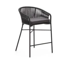 Kave Home - Taburete Yanet De Cuerda Negro Y Acero Galvanizado Altura 65 Cm