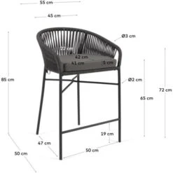 Kave Home - Taburete Yanet De Cuerda Negro Y Acero Galvanizado Altura 65 Cm -Mano Mano Ventas 60789925 5