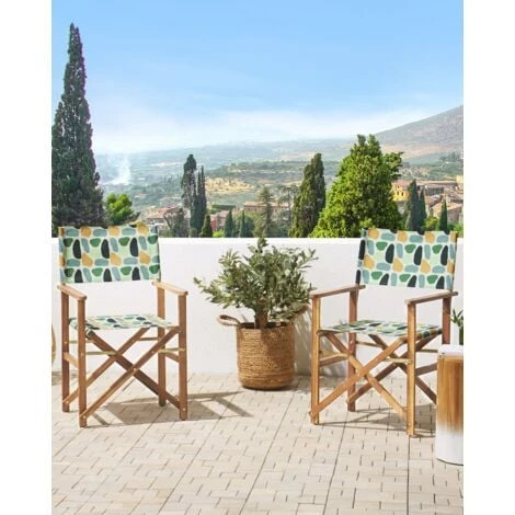 Conjunto De 2 Sillas De Jardín De Tela Gris Madera De Acacia Clara Patrón Abstracto Plegable Director Cine 2 Conjunto De 2 Sillas De Jardín De Tela Gris Madera De Acacia Clara Patrón Abstracto Plegable Director Cine - Imagen 2