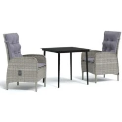 Juego De Comedor Para Jardín 3 Piezas Con Cojines Gris Y Negro VidaXL
