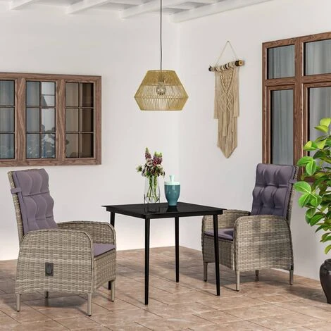 Juego De Comedor Para Jardín 3 Piezas Con Cojines Gris Y Negro VidaXL 2 Juego De Comedor Para Jardín 3 Piezas Con Cojines Gris Y Negro VidaXL - Imagen 2