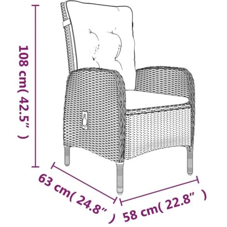 Juego De Comedor Para Jardín 3 Piezas Con Cojines Gris Y Negro VidaXL 3 Juego De Comedor Para Jardín 3 Piezas Con Cojines Gris Y Negro VidaXL - Imagen 3