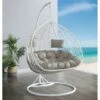 Sillón Colgante De 2 Plazas De Resina Trenzada - Blanco Con Cojines Grises - CAYAMBE - Venta-unica
