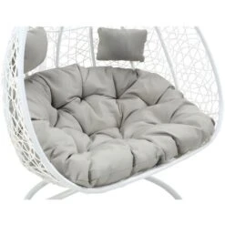 Sillón Colgante De 2 Plazas De Resina Trenzada - Blanco Con Cojines Grises - CAYAMBE - Venta-unica -Mano Mano Ventas 63051810 3