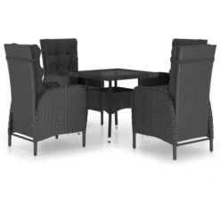 Set De Comedor De Jardín 5 Pzas Ratán Sintético Y Vidrio Negro VidaXL