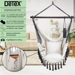 Detex Silla Colgante Interior Exterior Hamaca Columpio De Algodón 2 Cojines XL Portavasos Con Flecos Capacidad Hasta 150Kg Crema -Mano Mano Ventas 63541459 3