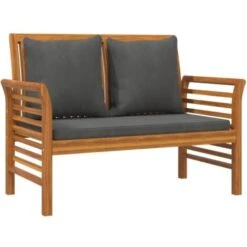 Banco Jardín Con Cojines Gris Oscuro De Madera Maciza De Acacia VidaXL