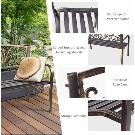 GIANTEX Banco Jardin Exterior, Banco Biplaza En Acero Y Fundición Resistente A La Intemperie, Banco Retro De Metal De Exterior Para Jardín Parque Entrada Calle,126 X 60 X 85 Cm 2 GIANTEX Banco Jardin Exterior, Banco Biplaza En Acero Y Fundición Resistente A La Intemperie, Banco Retro De Metal De Exterior Para Jardín Parque Entrada Calle,126 X 60 X 85 Cm - Imagen 2
