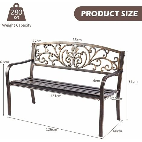 GIANTEX Banco Jardin Exterior, Banco Biplaza En Acero Y Fundición Resistente A La Intemperie, Banco Retro De Metal De Exterior Para Jardín Parque Entrada Calle,126 X 60 X 85 Cm 5 GIANTEX Banco Jardin Exterior, Banco Biplaza En Acero Y Fundición Resistente A La Intemperie, Banco Retro De Metal De Exterior Para Jardín Parque Entrada Calle,126 X 60 X 85 Cm - Imagen 5