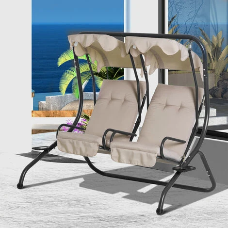 OUTSUNNY Columpio Balancín Jardín 2 Plazas Con Techo Bandeja De Bebida Acero 4 OUTSUNNY Columpio Balancín Jardín 2 Plazas Con Techo Bandeja De Bebida Acero - Imagen 4