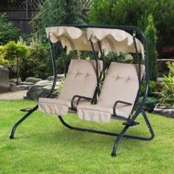 OUTSUNNY Columpio Balancín Jardín 2 Plazas Con Techo Bandeja De Bebida Acero 9 OUTSUNNY Columpio Balancín Jardín 2 Plazas Con Techo Bandeja De Bebida Acero -Mano Mano Ventas 6812501 5