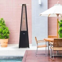 Estufa De Gas Para Terraza Uso Exterior Diseño Piramidal Y Ruedas 13kW Kekai Basil 52x52x227 Cm Regulador Y Manguera Color Negro -Mano Mano Ventas 68573130 2