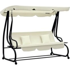 OUTSUNNY Columpio Balancín Jardín Convertible En Cama Techo Ajustable Acero Beige