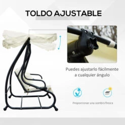 OUTSUNNY Columpio Balancín Jardín Convertible En Cama Techo Ajustable Acero Beige -Mano Mano Ventas 6923585 5