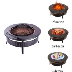 Brasero En Acero Uso Exterior 3 En 1 Función Barbacoa-Hoguera Y Cubitera Kekai Fox 81x35 Cm Parrilla, Atizador Y Tapa Protector -Mano Mano Ventas 70400430 3