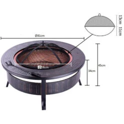 Brasero En Acero Uso Exterior 3 En 1 Función Barbacoa-Hoguera Y Cubitera Kekai Fox 81x35 Cm Parrilla, Atizador Y Tapa Protector -Mano Mano Ventas 70400430 4