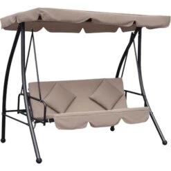 OUTSUNNY Columpio Balancín Jardín De 3 Plazas Convertible En Cama Con Techo Ajustable Cojín Y Almohadas Para Balcón Terraza Carga 340 Kg 200x125x170 Cm