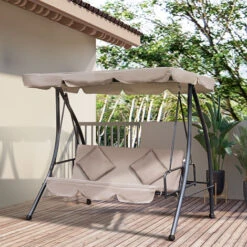 OUTSUNNY Columpio Balancín Jardín De 3 Plazas Convertible En Cama Con Techo Ajustable Cojín Y Almohadas Para Balcón Terraza Carga 340 Kg 200x125x170 Cm -Mano Mano Ventas 7040762 3