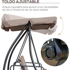OUTSUNNY Columpio Balancín Jardín De 3 Plazas Convertible En Cama Con Techo Ajustable Cojín Y Almohadas Para Balcón Terraza Carga 340 Kg 200x125x170 Cm -Mano Mano Ventas 7040762 4