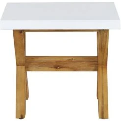 Taburete De Cemento Reforzado Blanco Madera Clara 45 Cm Acacia Reposapiés Olbia -Mano Mano Ventas 71113077 4