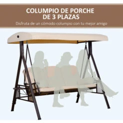 OUTSUNNY Columpio Balancín De Jardín De 3 Plazas Con Techo Parasol 2 Cojines Bandeja Para Bebidas Marco De Metal Terraza Exterior Carga 360kg 207x120,5x174cm -Mano Mano Ventas 7242450 5