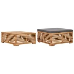 Set De Mesa Reposapiés De Jardín Cojín Gris Oscuro Madera Teca