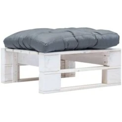 Otomana De Jardín De Palés Con Cojín Gris Madera Blanca