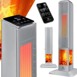 KESSER® Torre De Calefacción Radiante Calentador De Pie Infrarrojo Con Control Remoto Temporizador Efecto Chimenea, Torre De Calefacción Cerámica Ventilador Calentador De Pie De Chimenea Oscilante Gra