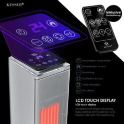 KESSER® Torre De Calefacción Radiante Calentador De Pie Infrarrojo Con Control Remoto Temporizador Efecto Chimenea, Torre De Calefacción Cerámica Ventilador Calentador De Pie De Chimenea Oscilante Gra -Mano Mano Ventas 73399664 4