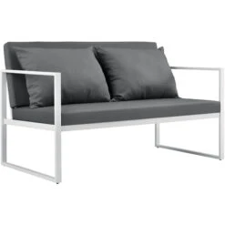 [casa.pro]® Sofá De Jardín 70 X 114 X 60 Cm Mueble De Jardín Para Exterior Con Cojín Blanco
