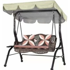 210D Columpio De Jardín A Prueba De Agua Toldo De Repuesto Toldo Columpio Toldo De Repuesto Sombrilla Jardín Mecedor Anti-UV (Beige, 14212018cm)-tres Plazas