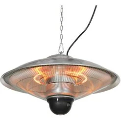 Outsunny Calefactor Exterior De Techo 1010/2210W Estufa De Infrarrojos Con Mando A Distancia 2 Niveles De Calor Protección IP44 Aluminio Ø58,5x33 Cm