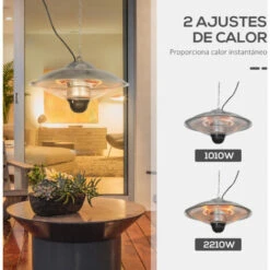 Outsunny Calefactor Exterior De Techo 1010/2210W Estufa De Infrarrojos Con Mando A Distancia 2 Niveles De Calor Protección IP44 Aluminio Ø58,5x33 Cm -Mano Mano Ventas 75458015 5