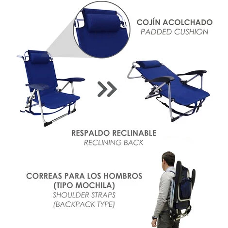 Silla Playa Tipo Mochila Con Bosillo Termico Muy Ligera Realizada En Nylon Alta Calidad Y Aluminio 2 Silla Playa Tipo Mochila Con Bosillo Termico Muy Ligera Realizada En Nylon Alta Calidad Y Aluminio - Imagen 2