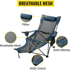 VEVOR Silla De Malla Para Campamento Reclinable Plegable, Capacidad Máxima De 150 Kg Tumbona De Campamento Altura Ajustable, Material De Malla Transpirable, Silla Plegable Para Viajes Y Pesca Azul -Mano Mano Ventas 78059774 3