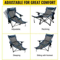 VEVOR Silla De Malla Para Campamento Reclinable Plegable, Capacidad Máxima De 150 Kg Tumbona De Campamento Altura Ajustable, Material De Malla Transpirable, Silla Plegable Para Viajes Y Pesca Azul -Mano Mano Ventas 78059774 4