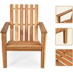 GIANTEX Silla De Jardín De Acacia, Material De Madera Maciza, Silla De Diseño, Diseño Ergonómico, Adecuada Para Balcón, Terraza Y Jardín -Mano Mano Ventas 78510741 3