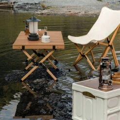 Mesa De Jardín Plegable 120 X 60 Cm, Madera Natural,Mesita Auxiliar De Exterior,Rectangular -Mano Mano Ventas 79480263 3