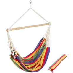Hamaca-sillón XXL De Colores Con Bolsa - Sillón Colgante Para Jardín, Hamaca Multicolor De Algodón Y Poliéster Con Barra De Madera, Hamaca Con Soporte Y Bolsa De Transporte