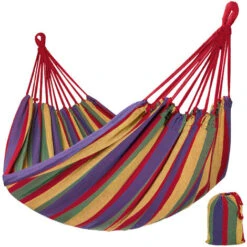 Hamaca Con Bolsa - Sillón Colgante Para Jardín, Hamaca Multicolor De Algodón Y Poliéster, Hamaca De Camping Con Bolsa De Transporte