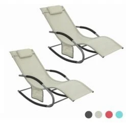 Set De 2 Mecedoras,Jardín Mecedora Con Reposapiés, Hamaca De Jardín, Tumbona Ergonómica, Beige, OGS28-MIx2 SoBuy ES
