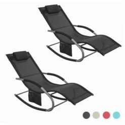 Set De 2 Mecedoras, Jardín Mecedora Con Reposapiés, Hamaca De Jardín, Tumbona Ergonómica, Negro, OGS28-SCHx2 SoBuy ES