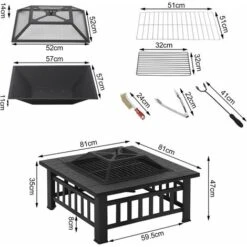 WOLTU Brasero Exterior Cuadrado Para Jardín Y Terraza Pozo De Fuego Metálico Con Cubierta De Malla Y Atizador 3 En 1 Para Barbacoa Calefacción Y Enfriar Bebidas 81x81x46 Cm Negro CPZ8141sz -Mano Mano Ventas 81034916 5