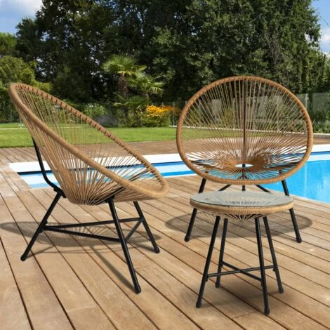 Conjunto De Muebles De Jardín IZMIR - Mesa Y 2 Sillones Con Cuerda Efecto Ratán 1 Conjunto De Muebles De Jardín IZMIR - Mesa Y 2 Sillones Con Cuerda Efecto Ratán