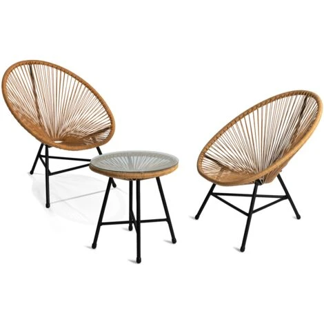 Conjunto De Muebles De Jardín IZMIR - Mesa Y 2 Sillones Con Cuerda Efecto Ratán 2 Conjunto De Muebles De Jardín IZMIR - Mesa Y 2 Sillones Con Cuerda Efecto Ratán - Imagen 2