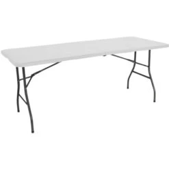 Mesa Catering Plegable Portátil Rectangular Blanca 240 Cm ORION91 Mesa Multiusos: Camping, Eventos En Espacios Exteriores O Interiores Mesa Resina Y Patas Acero 6-8 Personas Y Carga De 150kg