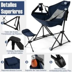 COSTWAY Silla Plegable Camping, Silla De Acampada Con Reposapiés Retráctil, Acogedora Almohada Para Cabeza, Bolsa De Transporte, Camping, Pesca, Picnic (Azul) -Mano Mano Ventas 82110480 3