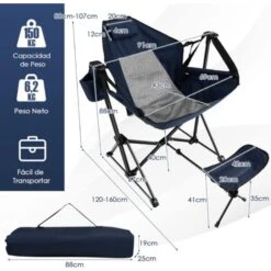 COSTWAY Silla Plegable Camping, Silla De Acampada Con Reposapiés Retráctil, Acogedora Almohada Para Cabeza, Bolsa De Transporte, Camping, Pesca, Picnic (Azul) -Mano Mano Ventas 82110480 4