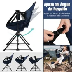 COSTWAY Silla Plegable Camping, Silla De Acampada Con Reposapiés Retráctil, Acogedora Almohada Para Cabeza, Bolsa De Transporte, Camping, Pesca, Picnic (Azul) -Mano Mano Ventas 82110480 5